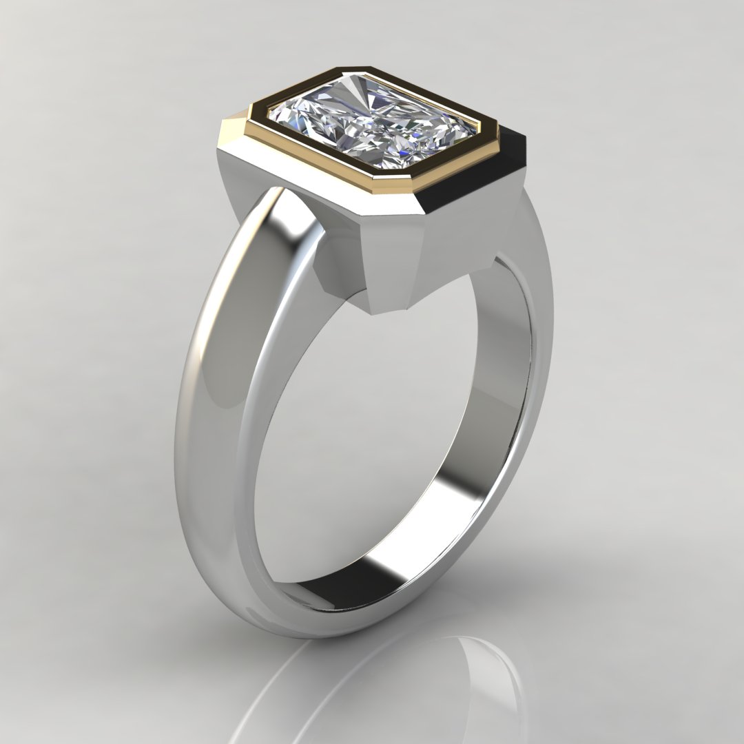 Two-Tone Bezel Solitaire Radiant Cut Moissanite Engagement Ring | Forever Moissanite