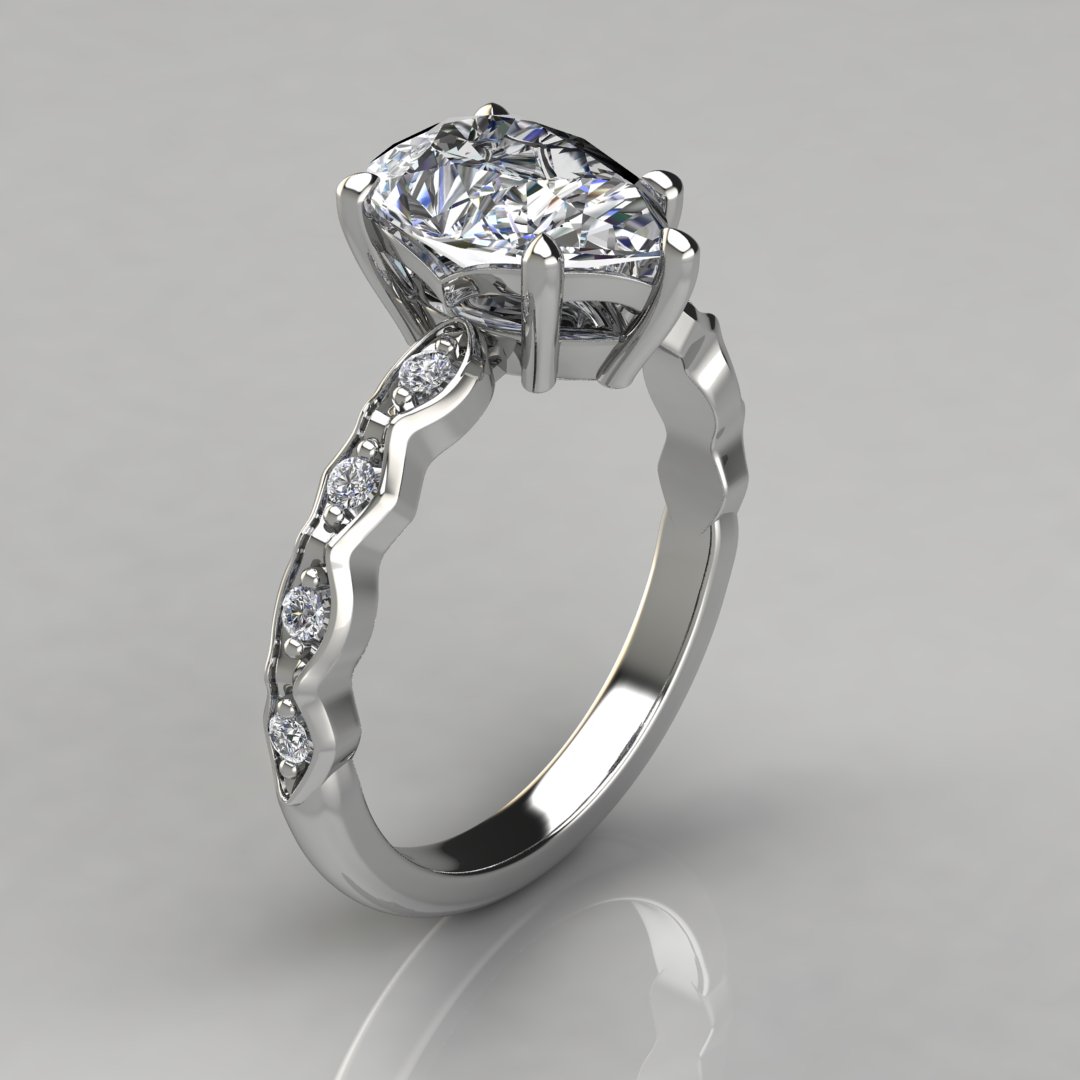 Curvy Shank Pear Cut Moissanite Engagement Ring | Forever Moissanite