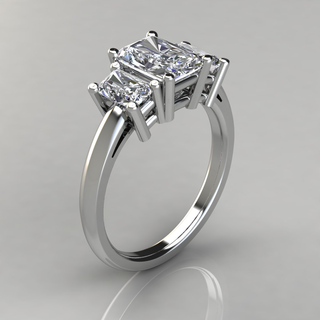 Three Stone Radiant Cut Moissanite Engagement Ring | Forever Moissanite